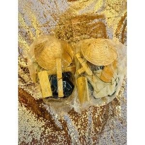 2 Vintage Puppet Mexican Folk Art Marionette Porcelain Face Witch, Cowboy, NOS